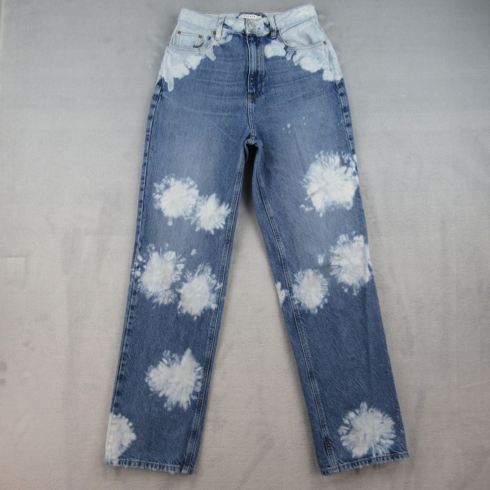 PacSun High‎ Waisted Straight Leg Bleach Dye Blue Denim Jeans 100% Cotton 27x31